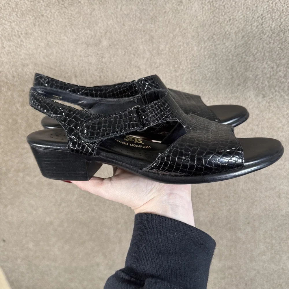 SAS Shoes Womens 10 Slim Black Tripad Comfort Slingback Sandals‎ Leather Heel